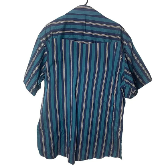 Wrangler Men’s Vintage Striped Pearl Snap Short Sleeve Western Shirt Teal Blue - Picture 7 of 7